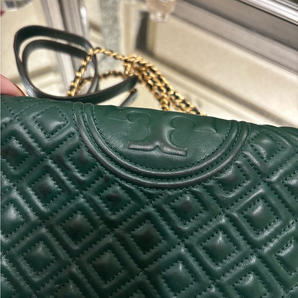 Tory Burch Dark Green Quilted Shoulder Bag